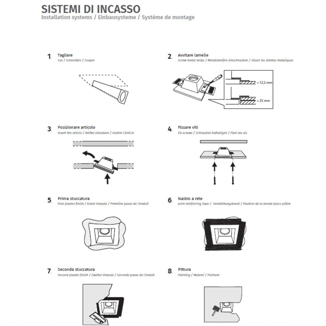 Applique incasso BF-2371A 35 GU10 gesso parete scomparsa cartongesso muratura modulo interno