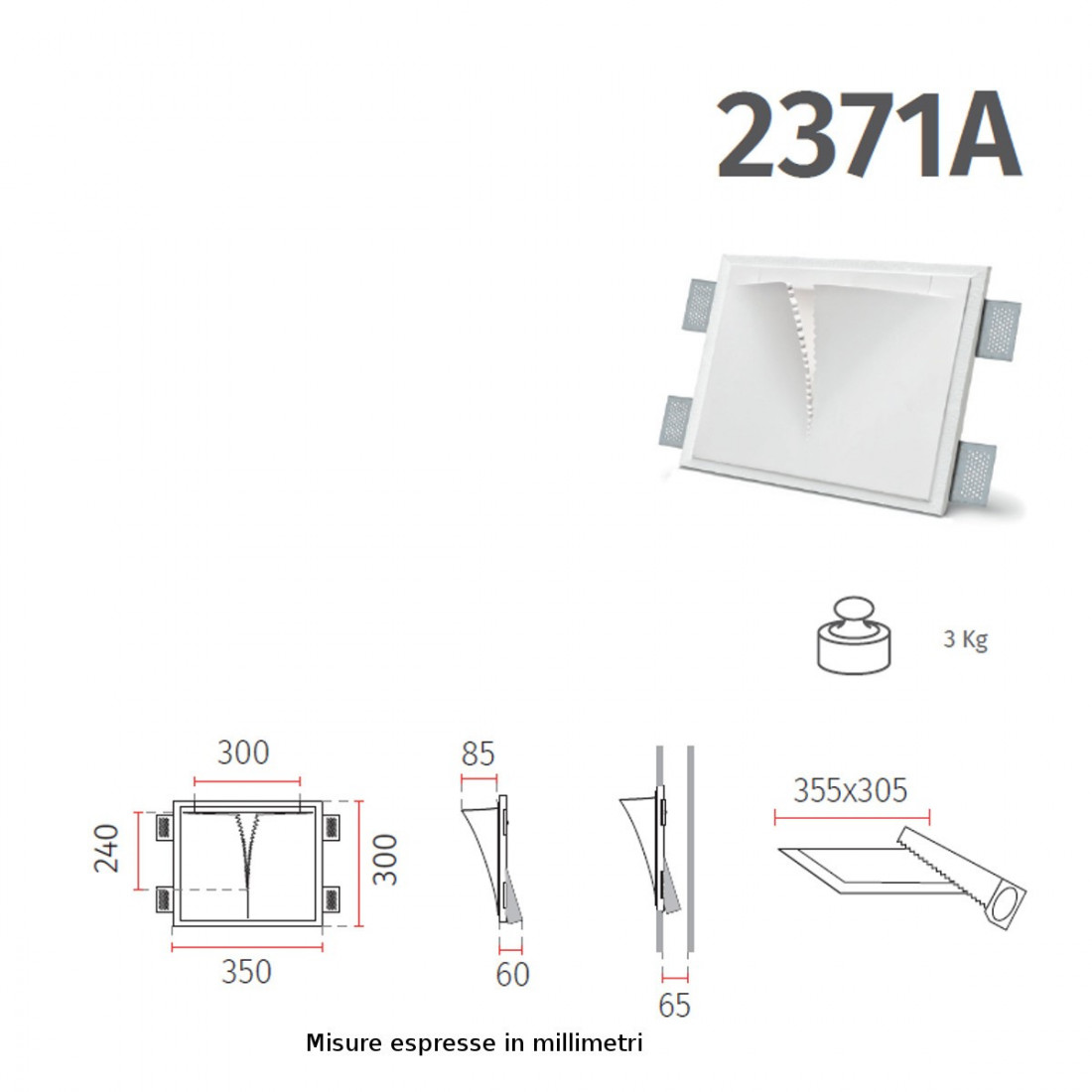 Applique incasso BF-2371A 35 GU10 gesso parete scomparsa cartongesso muratura modulo interno