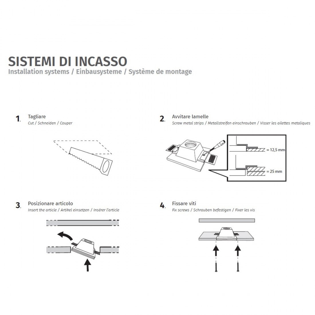 Faretto incasso BF-4045C 35 GU10 LED gesso bianco verniciabile quadrato vetro scomparsa cartongesso interno IP20