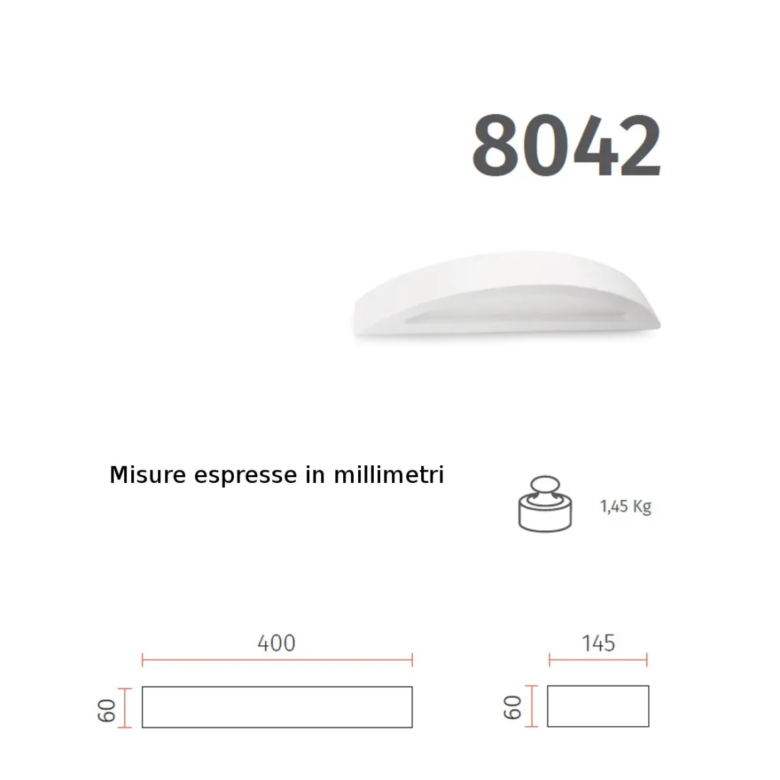 Applique BF-8042 3071 15W 40CM LED 2250LM gesso bianco biemissione lampada parete verniciabile vetro interno IP20