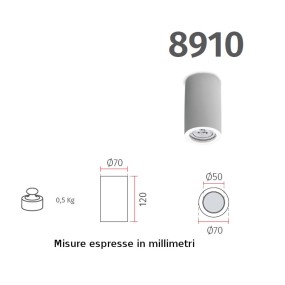 Plafoniera BF-MINIMAL TONDO 8910 8912 GU10 led gesso bianco verniciabile lampada soffitto cilindro interno IP20