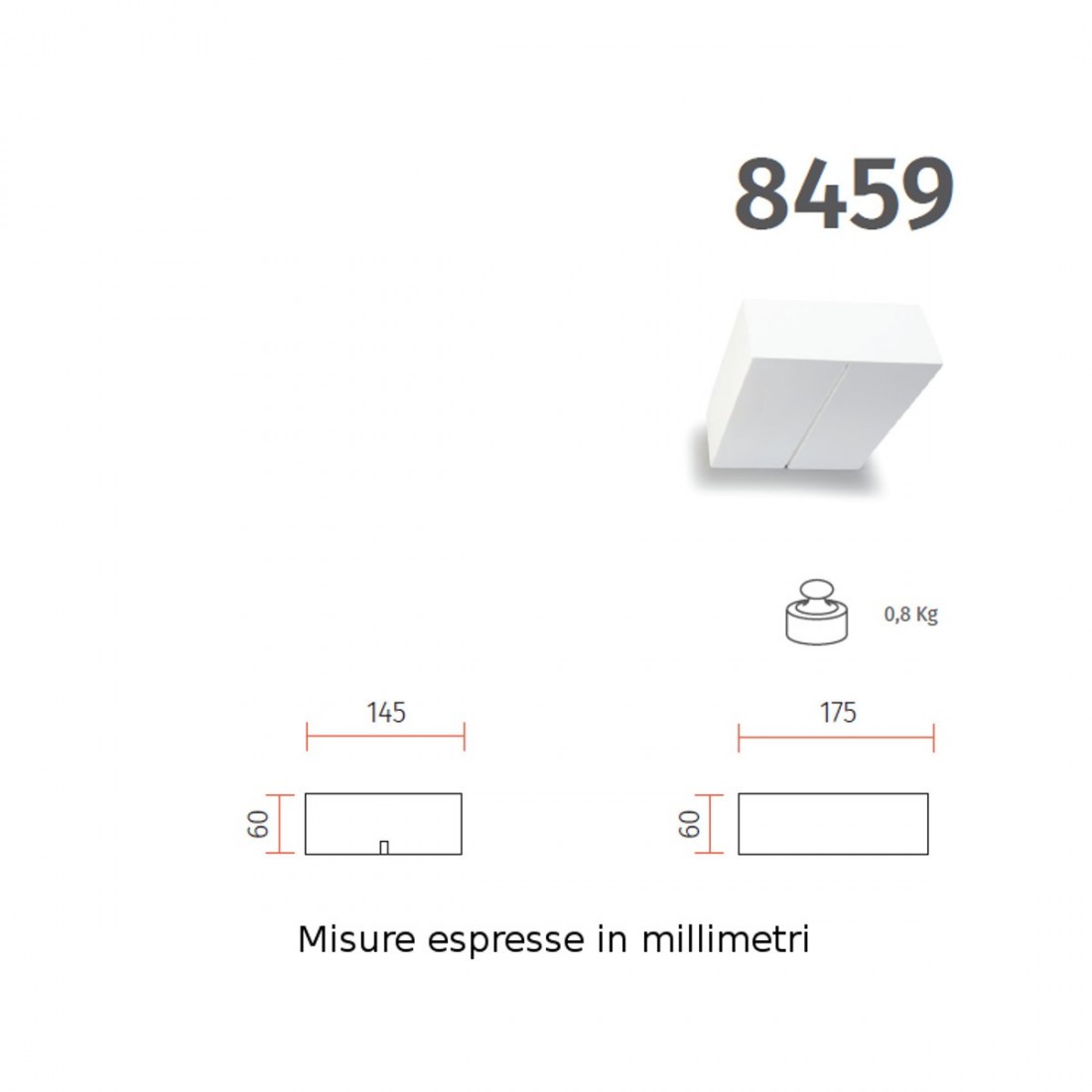 Applique BF-MENSOLA 8459 3069 14.5CM 9W 1350LM LED modulo gesso bianco verniciabile lampada parete interno IP20