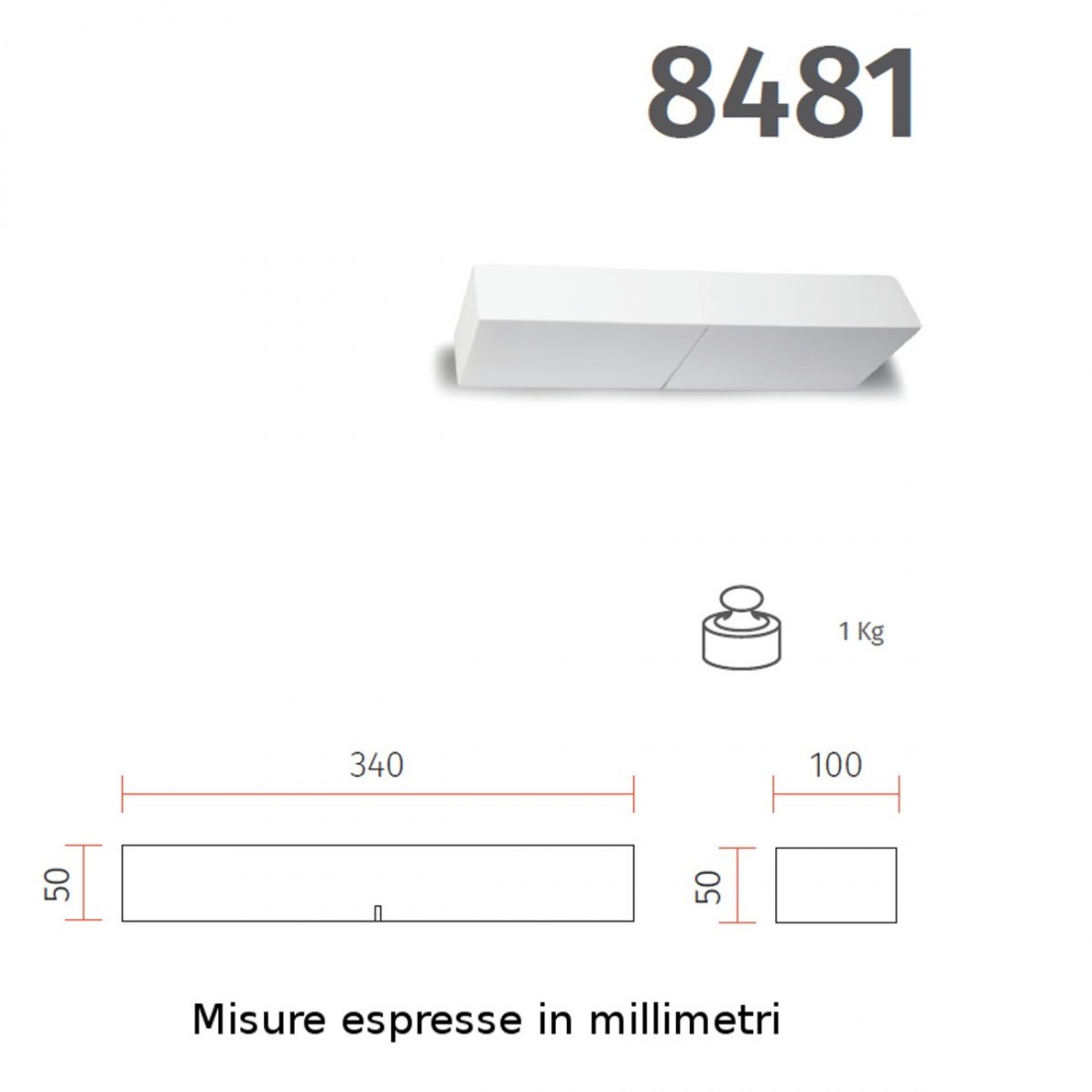 Applique BF-MENSOLA 8481 53 34CM R7s LED gesso bianco verniciabile biemissione rettangolare lampada parete moderna interno IP20