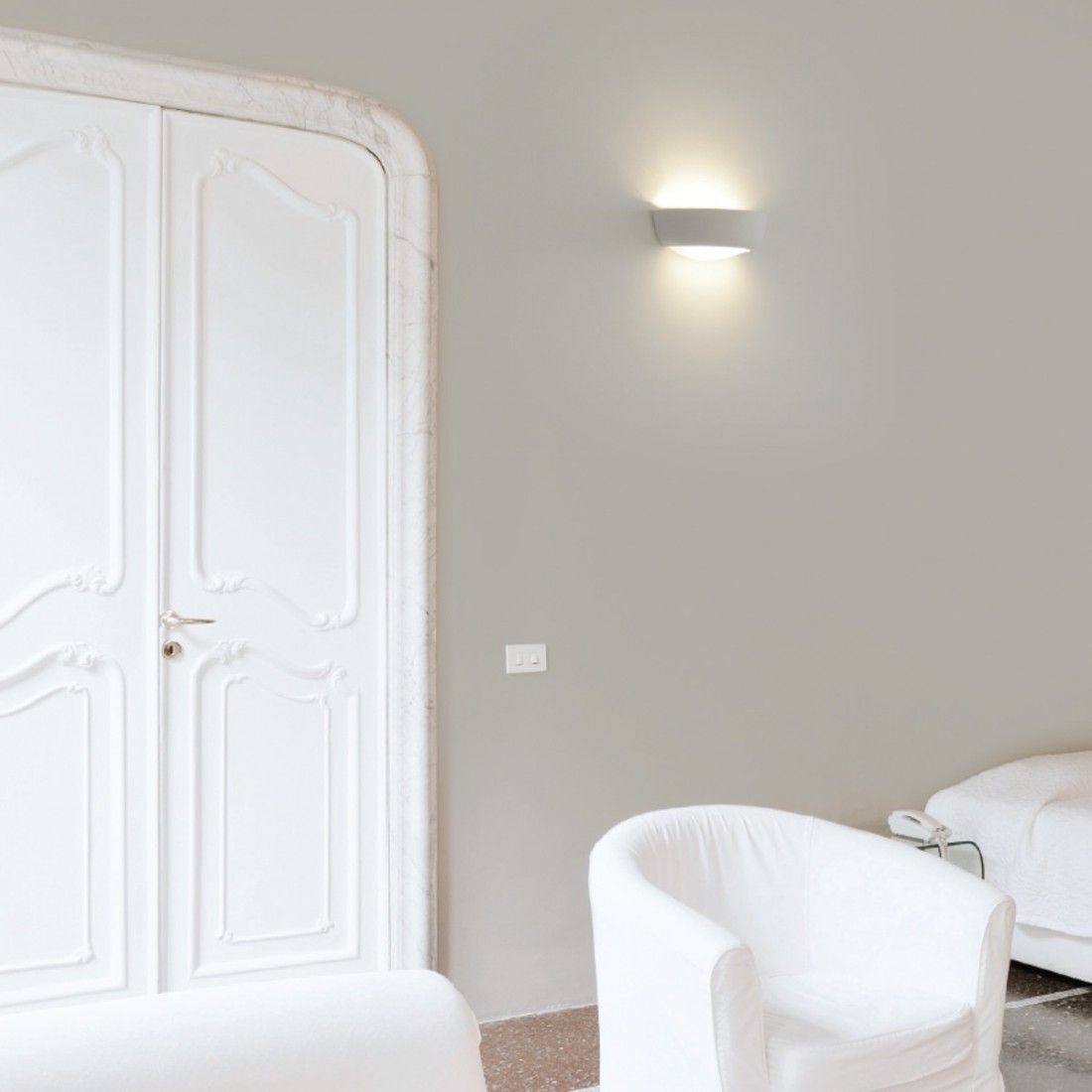 Applique BF-8215 53 R7s LED gesso bianco verniciabile biemissione lampada parete vaschetta vetro interno IP20