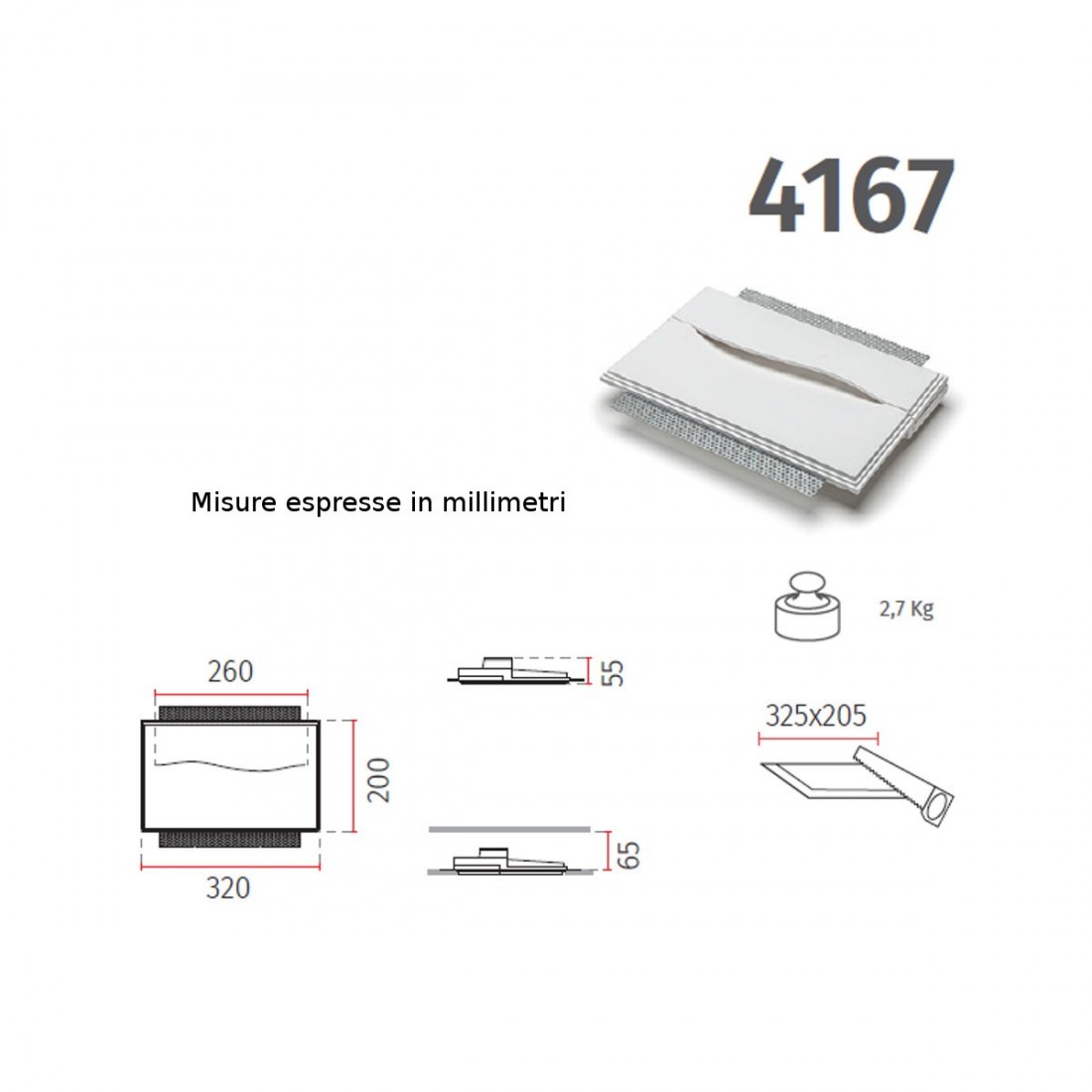 Applique incasso BF-4167 3004 LED 6.5W 600LM SISTEMA WIRELESS  gesso bianco verniciabile scomparsa cartongesso muro interno