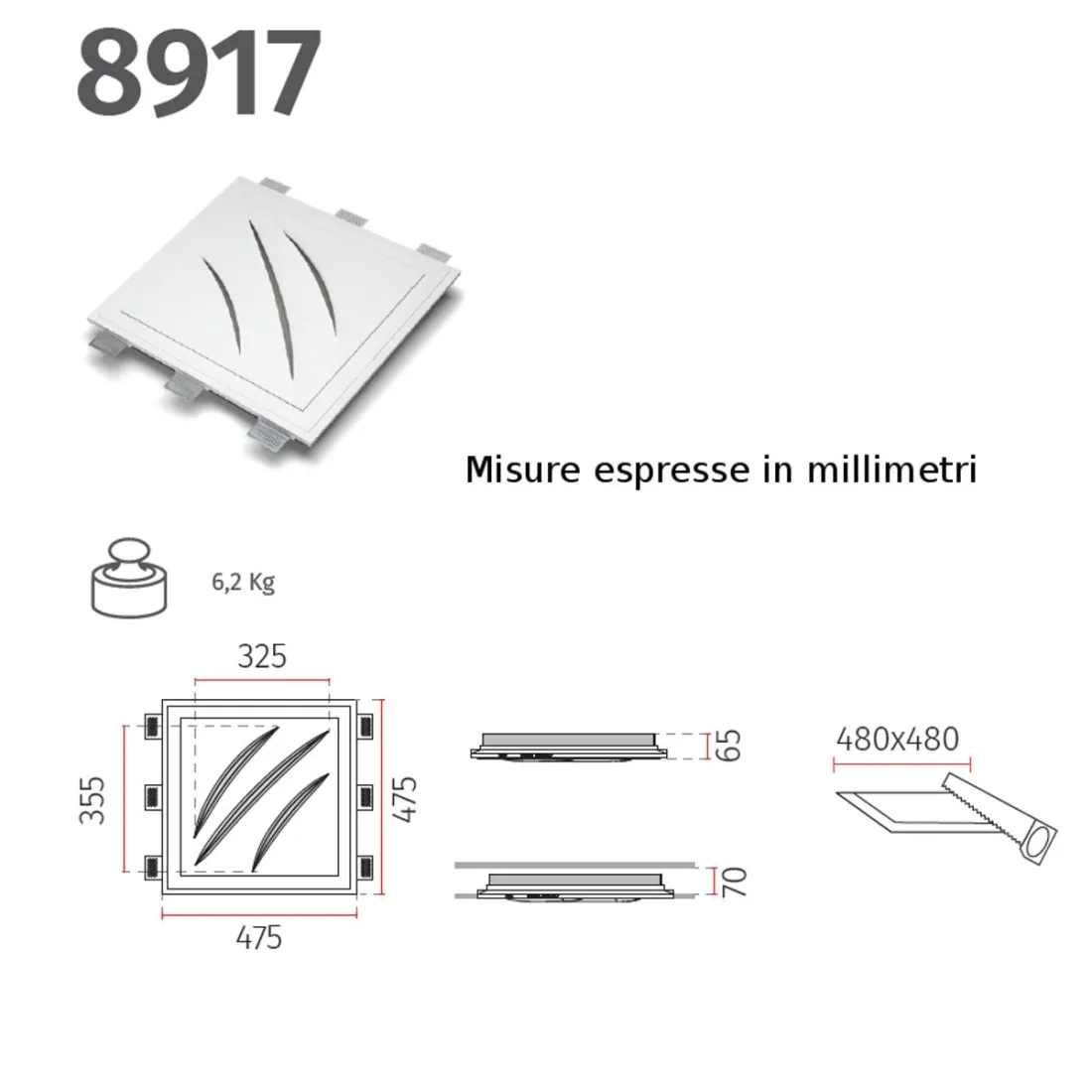 Plafoniera BF-8917 3005 LED 28.5W gesso bianco verniciabile incasso scomparsa soffitto parete cartongesso interno IP20