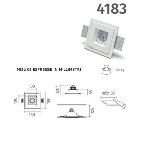 Spot encastré BF-4183 GU10 LED plâtre blanc réglable à peindre mur intérieur carré IP20