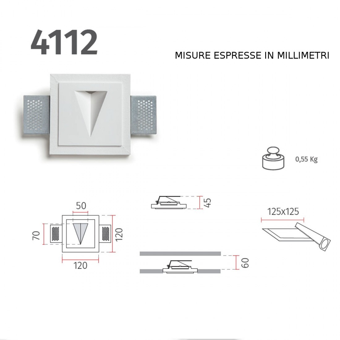 Faretto incasso BF-4112 3000 LED 2W 200LM WIRELESS gesso bianco verniciabile cartongesso segnapasso interno IP20