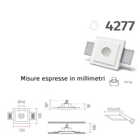 Spot encastré BF-4277 GU10 LED plâtre blanc à peindre plaque de plâtre carrée maçonnerie interne IP20 IP44