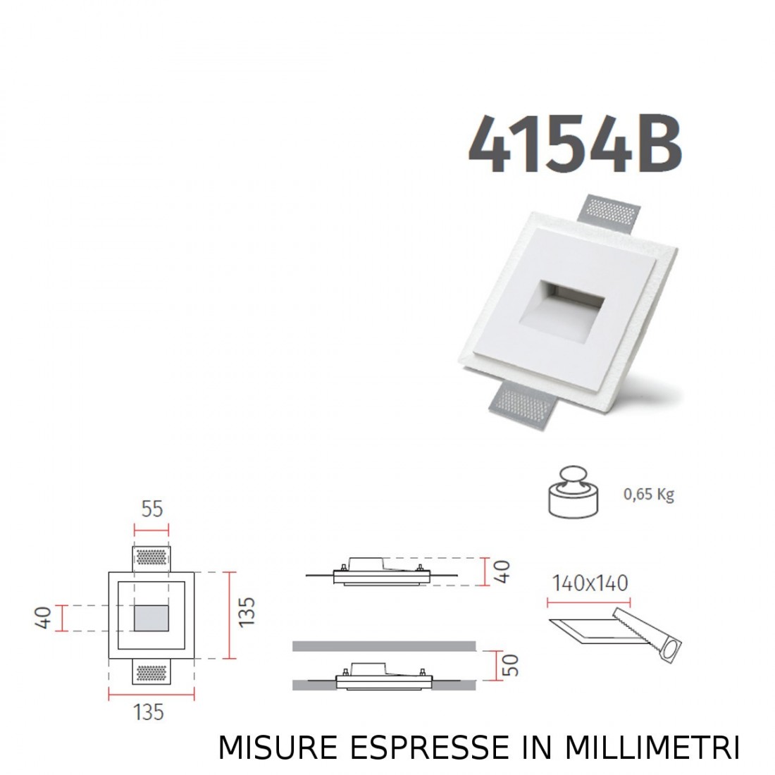 Spot encastré BF-RETTA 4154B 3004 LED 1.1W 100LM SANS FIL blanc marqueur de chemin de plâtre mur intérieur en plaque de plâtre