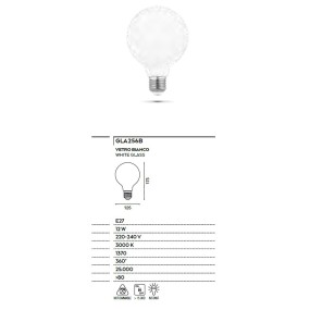 Lampadina GE-GLA256B 12W E27 LED 1370LM 12.5CM 3000°K vetro sfera globo bianco