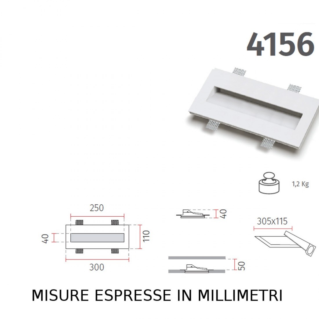 Spot encastré BF-RETTA 4156 LED 5.5W 500LM SANS FIL craie blanche marqueur de chemin à peindre mur de plaques de plâtre IP20