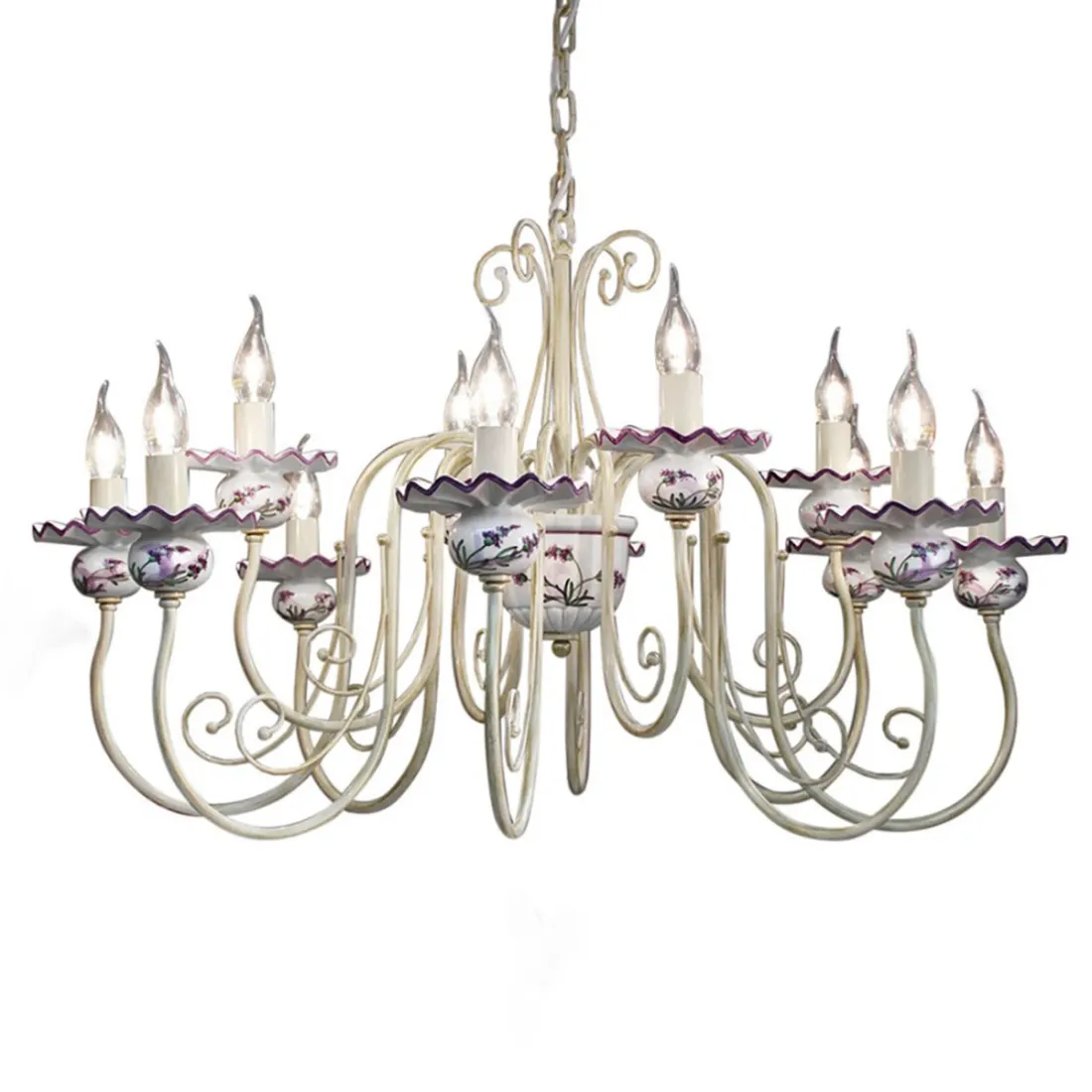 Lampadario FE-SANREMO C412 E14 LED ceramica decorata artigianale sospensione classica rustica metallo interno