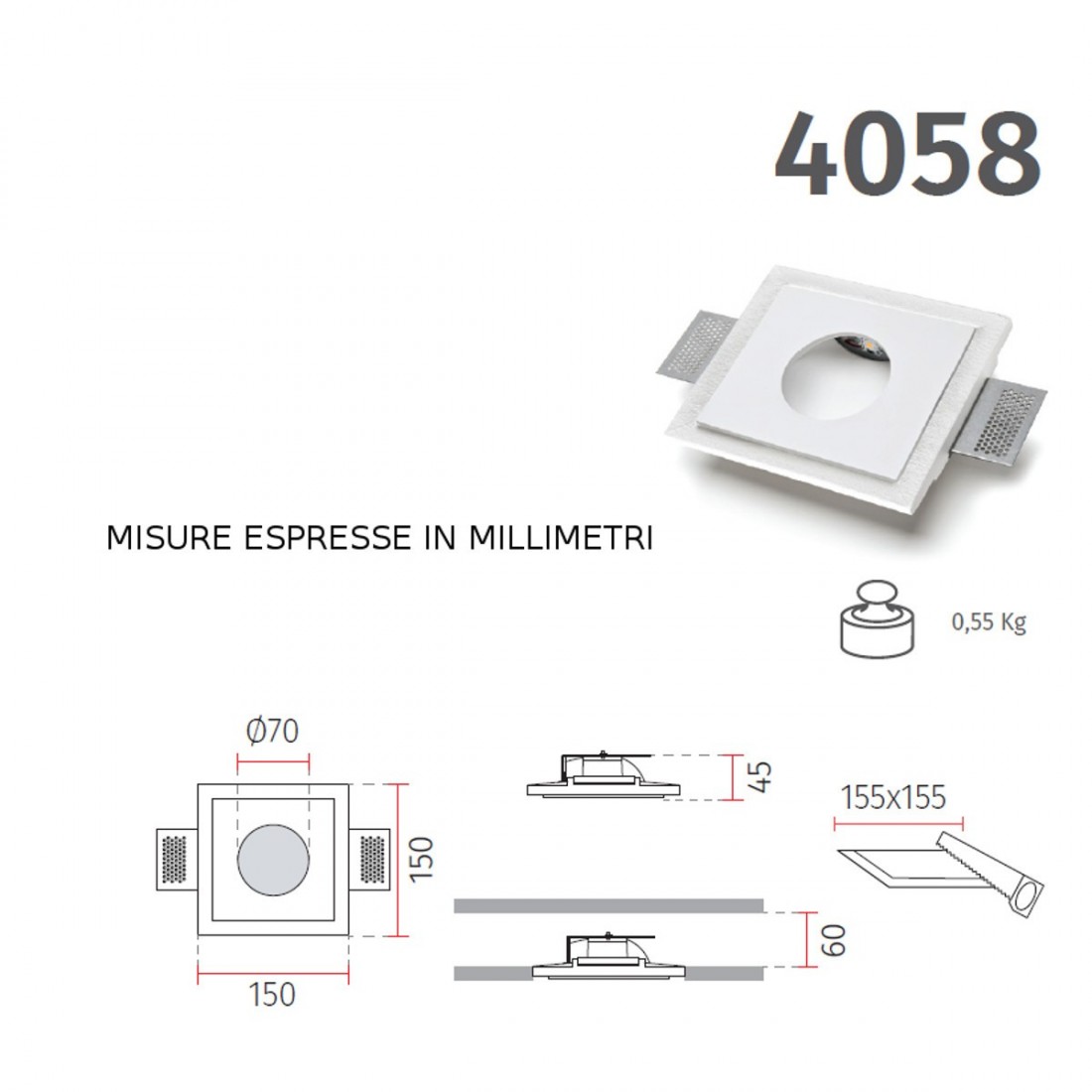 Faretto incasso BF-TONDO 4058 LED 3.5W 350LM WIRELESS gesso segnapasso cartongesso muro IP20