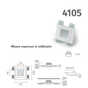 Faretto incasso BF-4105 3024 8W LED IP20 1100LM WIRELESS parete soffitto quadrato gesso cartongesso muratura interno