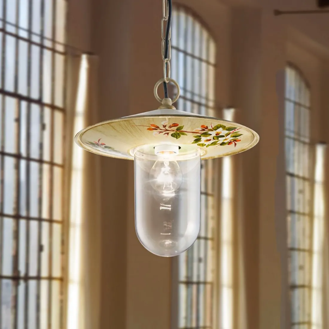 Suspension FE-GENOVA A402 SO E27 LED IP44 extérieur abaissé plat décoré aluminium classique