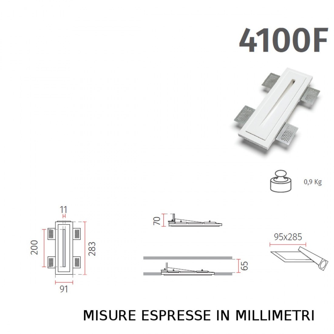Faretto incasso BF-4100F LED 2W 200LM WIRELESS gesso verniciabile verticale segnapasso cartongesso muro interno IP20
