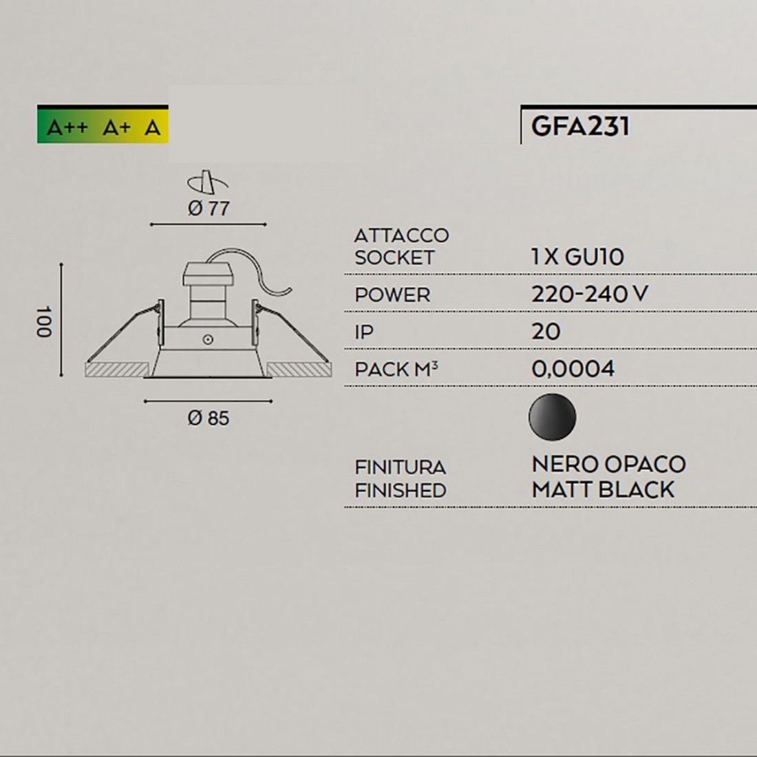 Faretto incasso GE-GFA231 GU10 7W LED IP20 orientabile alluminio nero opaco spot direzionabile cartongesso tondo interno