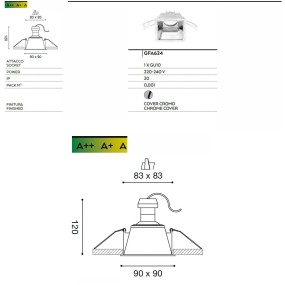 Faretto incasso GE-GFA625 GU10 LED IP20 alluminio lampada soffitto quadrata cartongesso interno