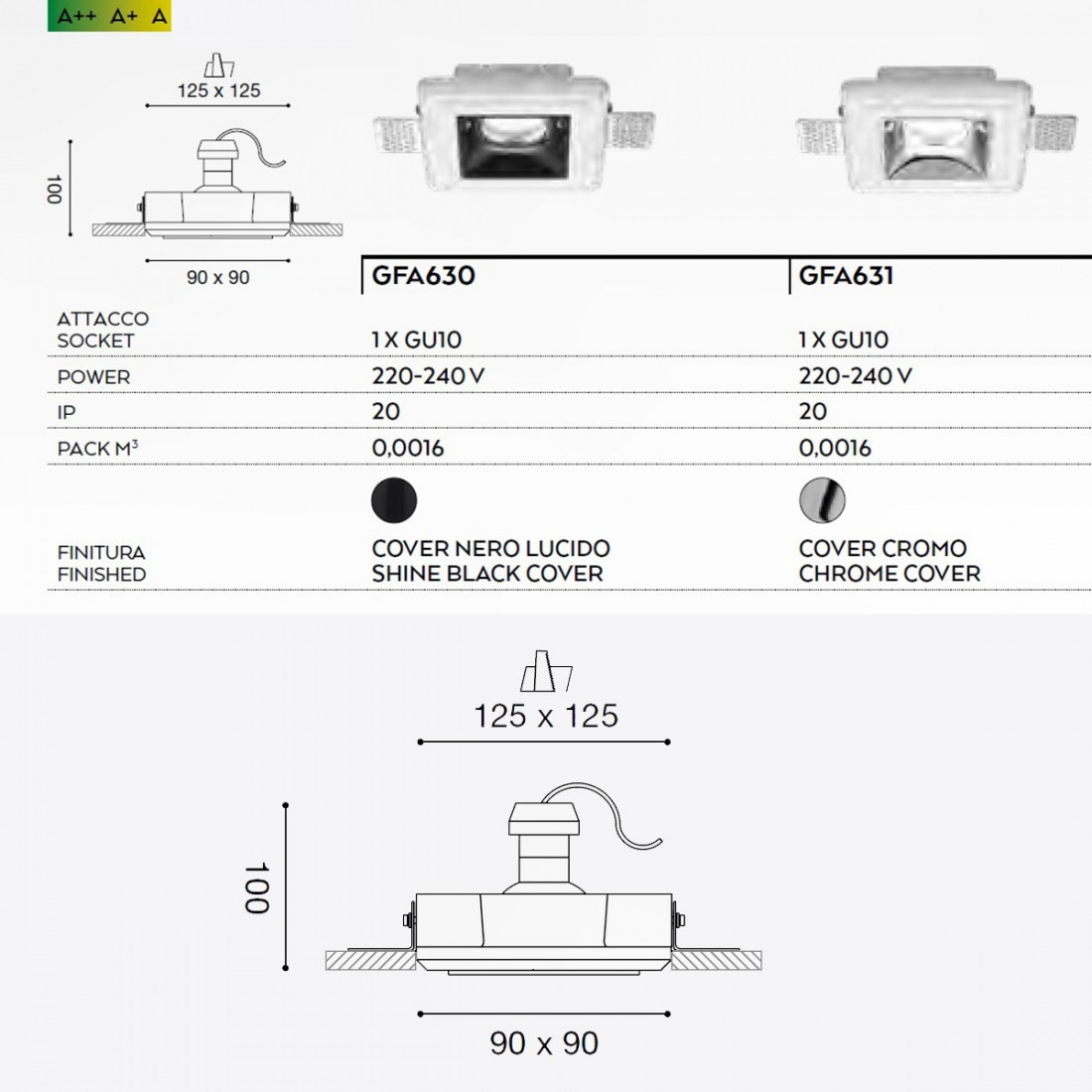 Faretto incasso GE-GFA630 moderno gesso lampada incasso soffitto quadrata colorata interno