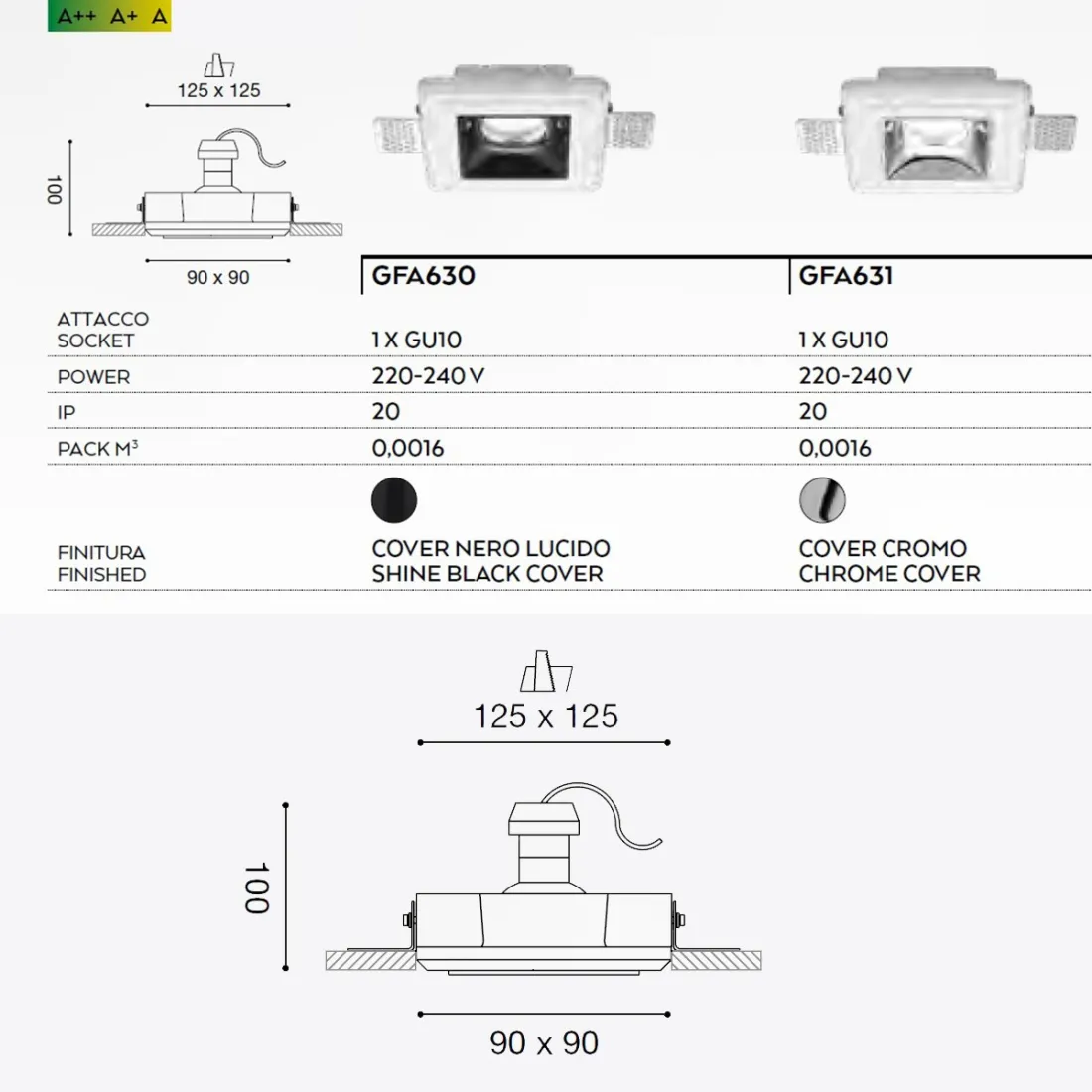 Faretto incasso GE-GFA630 moderno gesso lampada incasso soffitto quadrata colorata interno