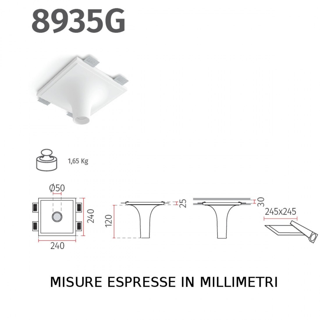 Faretto incasso BF-8935G GU10 LED gesso bianco verniciabile interno IP20