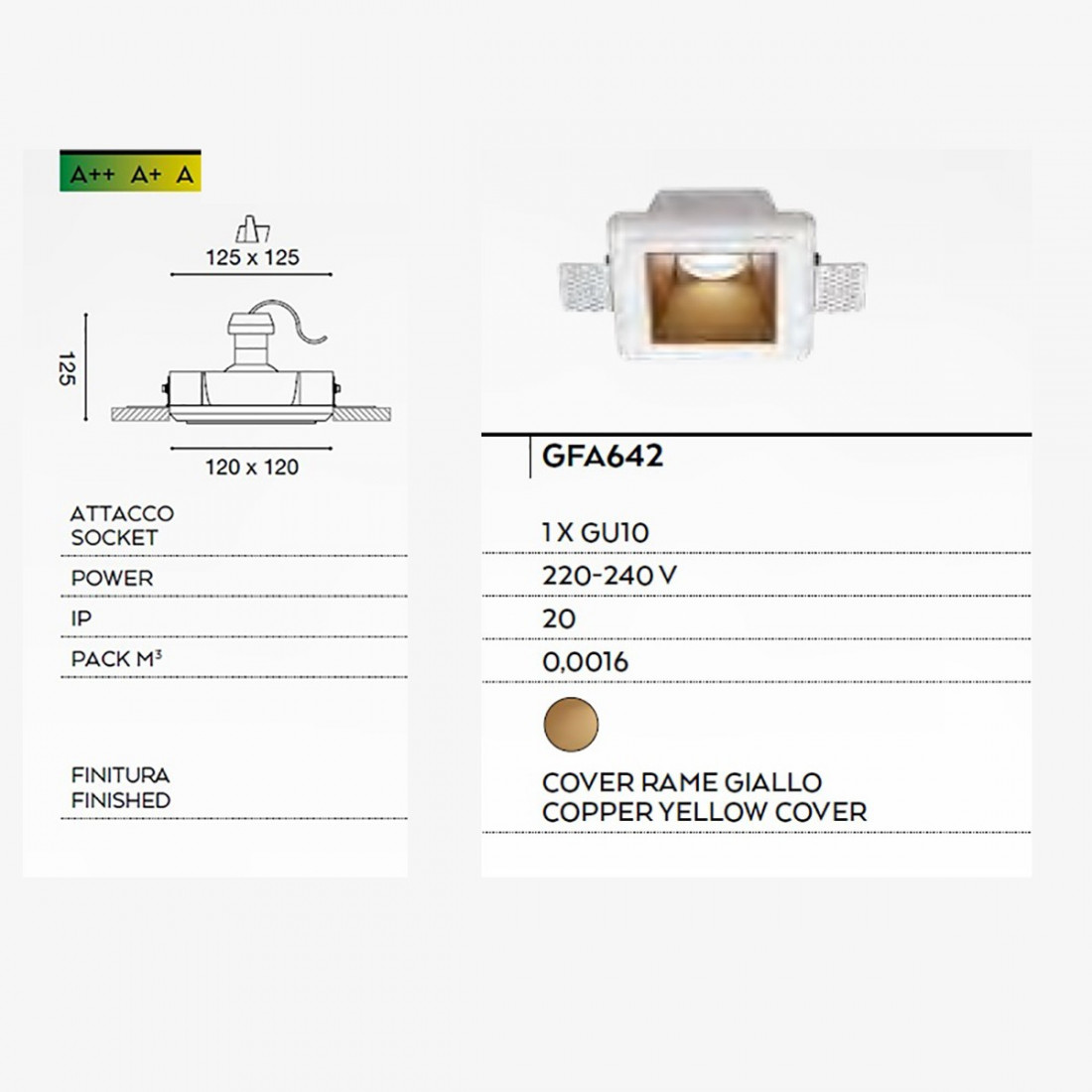 Faretto incasso GE-GFA642 classico gesso lampada incasso soffitto quadrata rame giallo interno