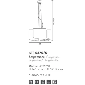 Lampadario PAPIRO 0370 5 Selene illuminazione