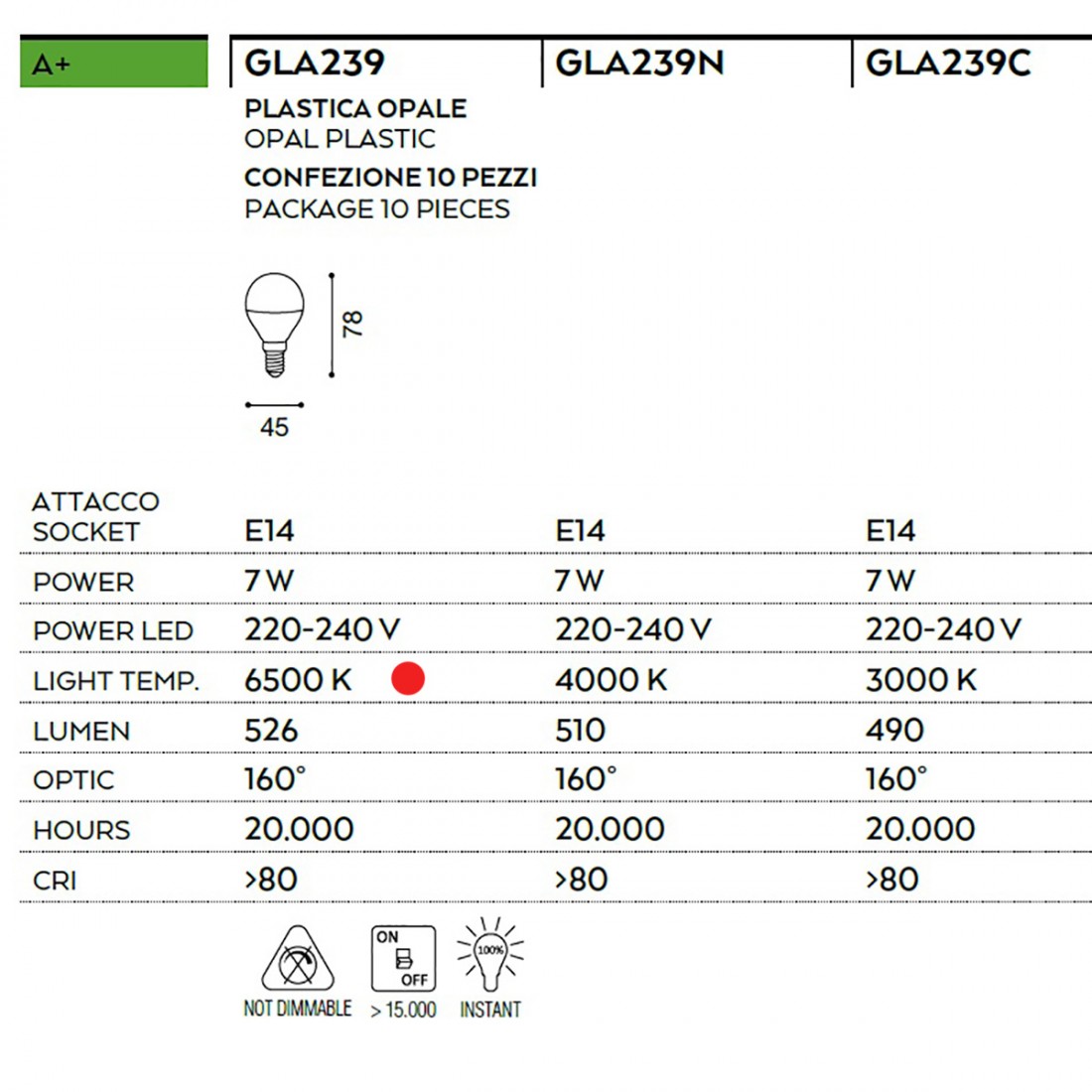 Lampadina 7W a led in plastica opale sfera, goccia , luce fredda