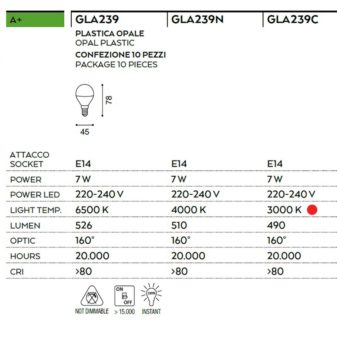 Lampadina 7W a led in plastica opale sfera, goccia , luce calda