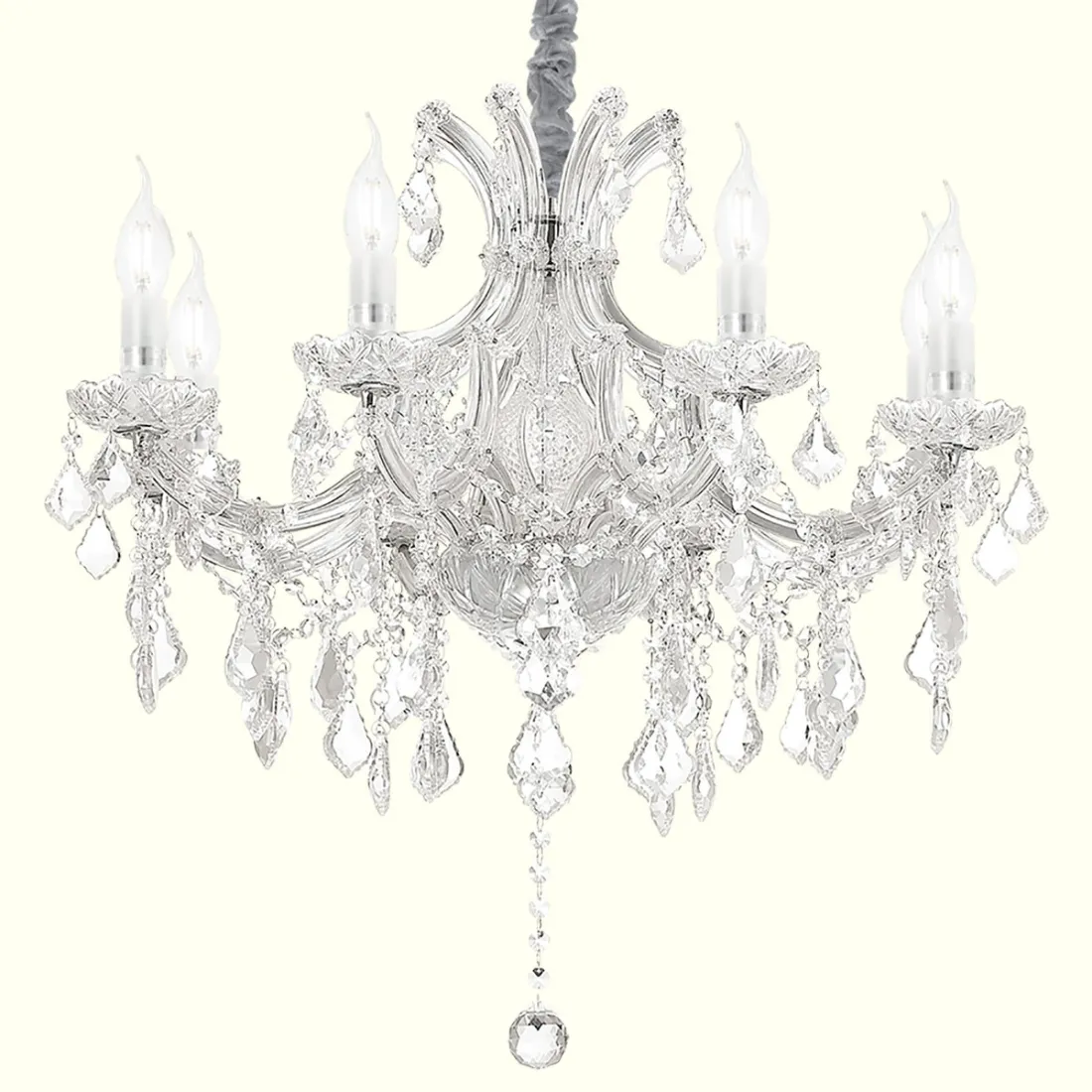 Araña clásica gotas en cristal transparente 8 luces