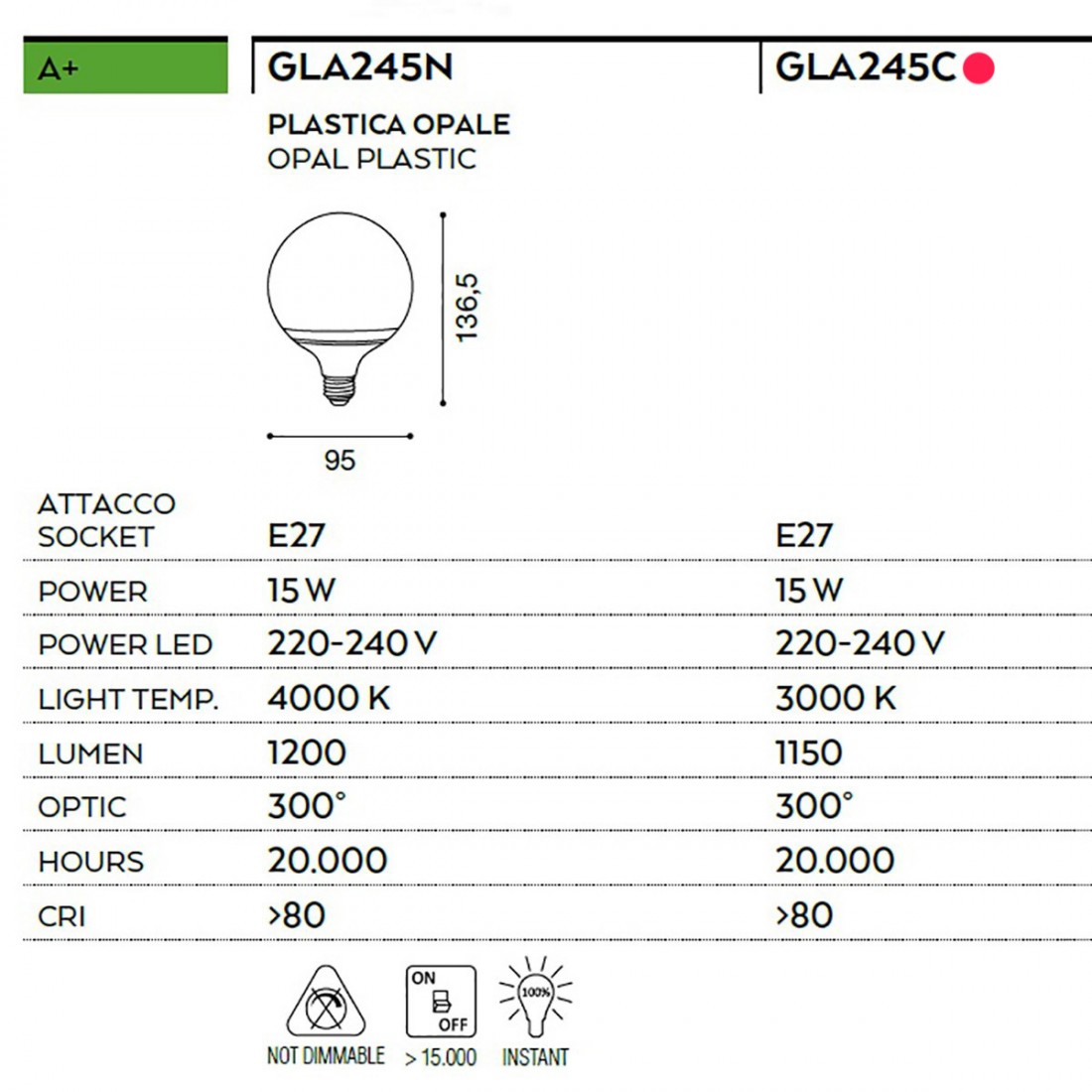 Lampadina globo plastica bianca, E27 15W led, luce calda