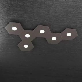 Plafón rectangular de seis luces en metal con luz difusa. Condujo.