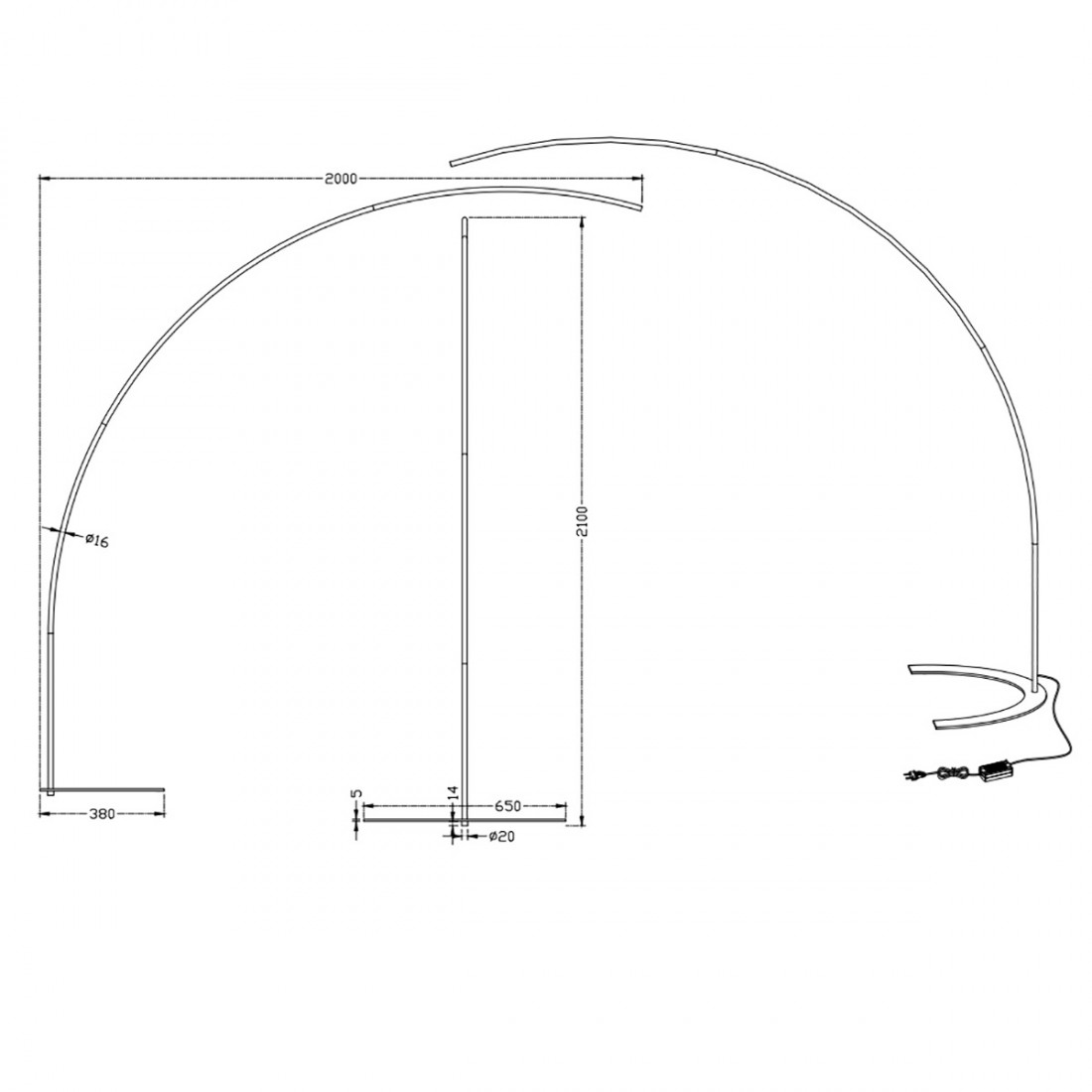 Piantana braccio ad arco Trio Lighting led dimmerabile