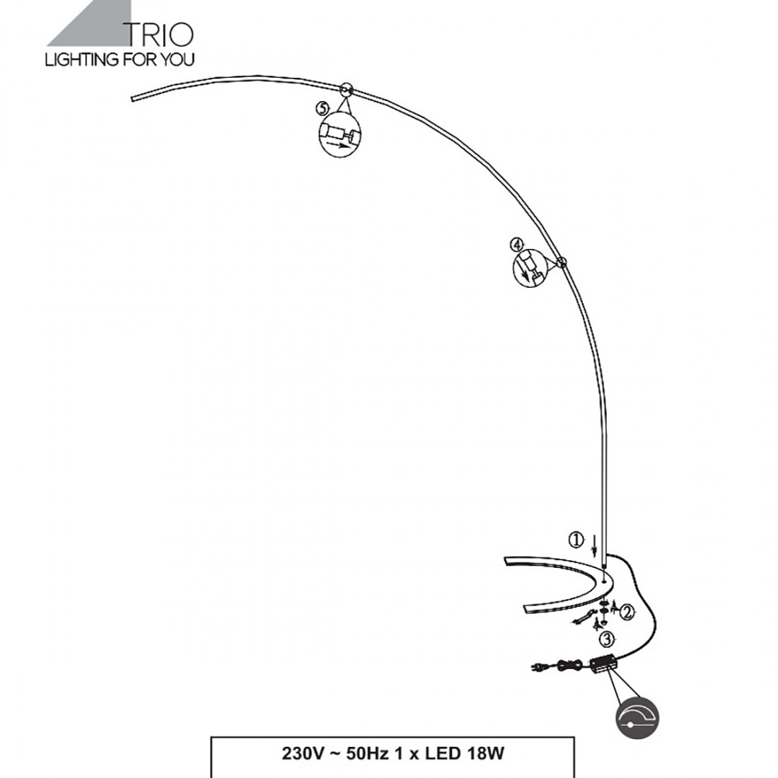 Piantana braccio ad arco Trio Lighting led dimmerabile