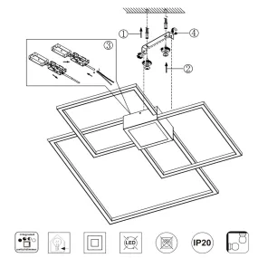 Lámpara de techo cuadrada Hydra Trio Ligthing con LED regulables