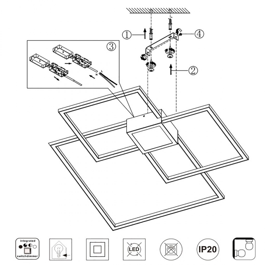 Hydra Trio Ligthing quadratische dimmbare LED-Deckenleuchte