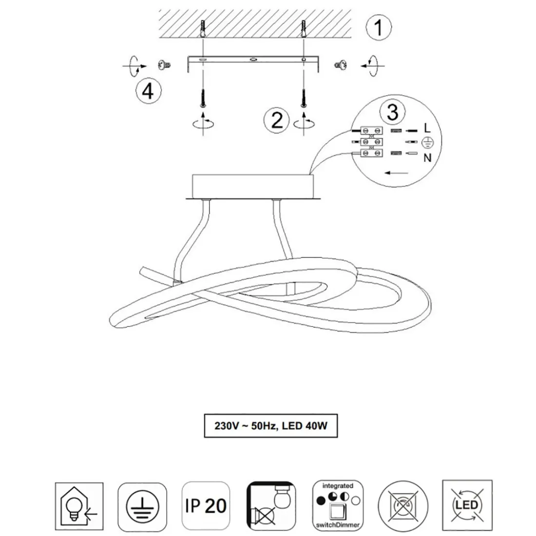 Oakland Trio Lighting LED-Deckenleuchte dimmbar
