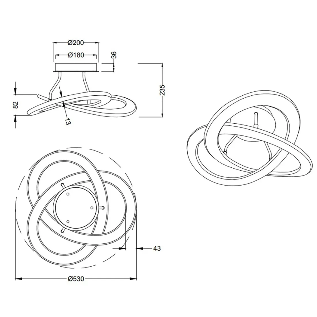 Oakland Trio Lighting LED-Deckenleuchte dimmbar