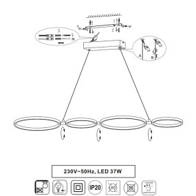 Rondo Trio Lighting 322610431 candelabro moderno con 4 anillos LED regulables