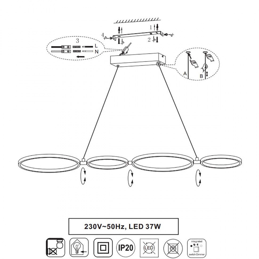 Rondo Trio Lighting 322610431 candelabro moderno