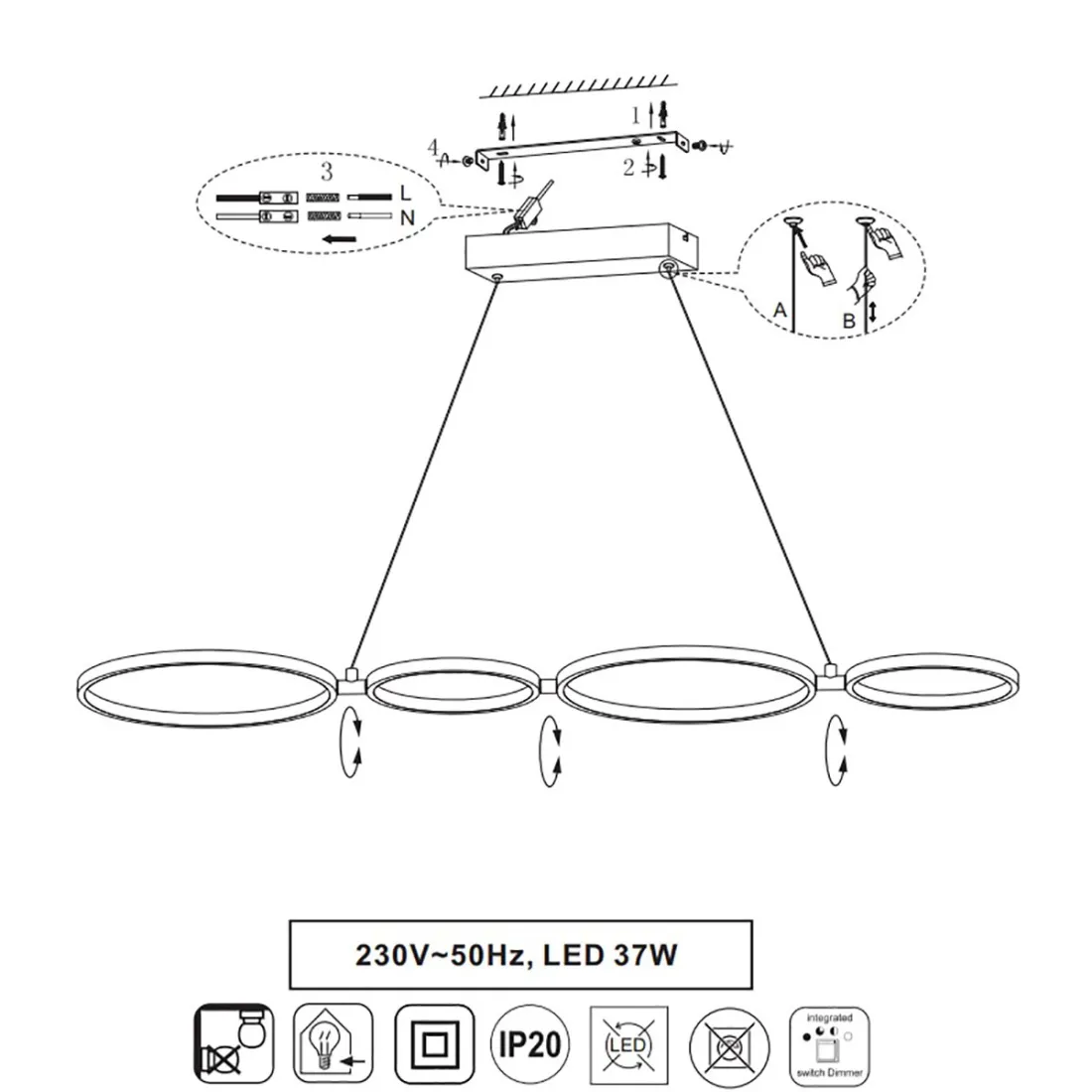 Rondo Trio Lighting 322610431 moderner Kronleuchter