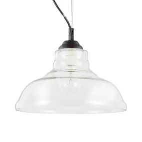 Klassische Aufhängung aus transparentem Glas mit E27-Fassung bis 60W.