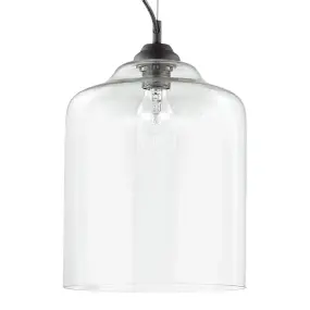 Klassische Aufhängung aus transparentem Glas mit E27-Fassung bis 60W.
