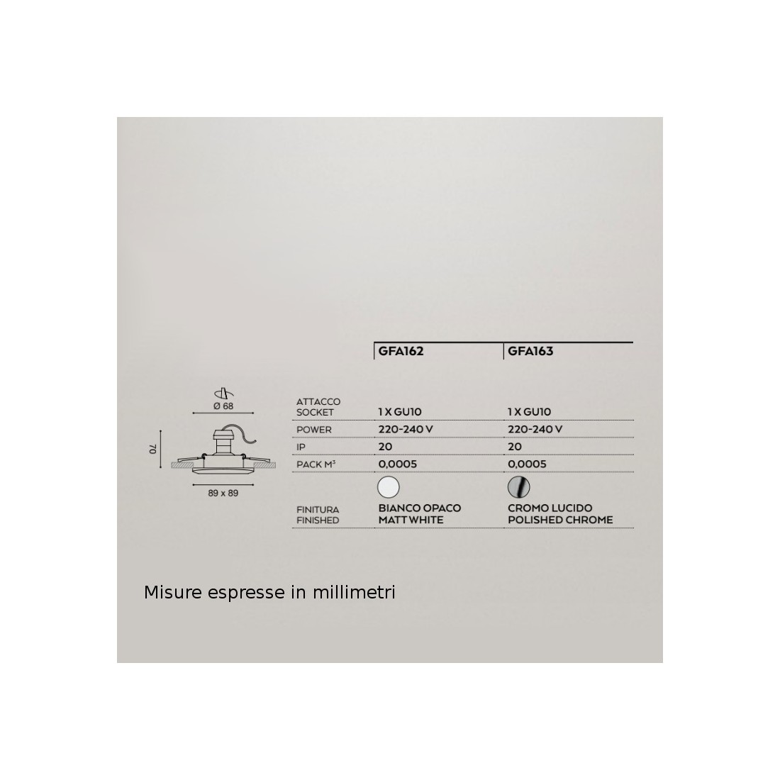 Faretto da incasso moderno a led Gfa162 Gfa163 Gea Led da interni