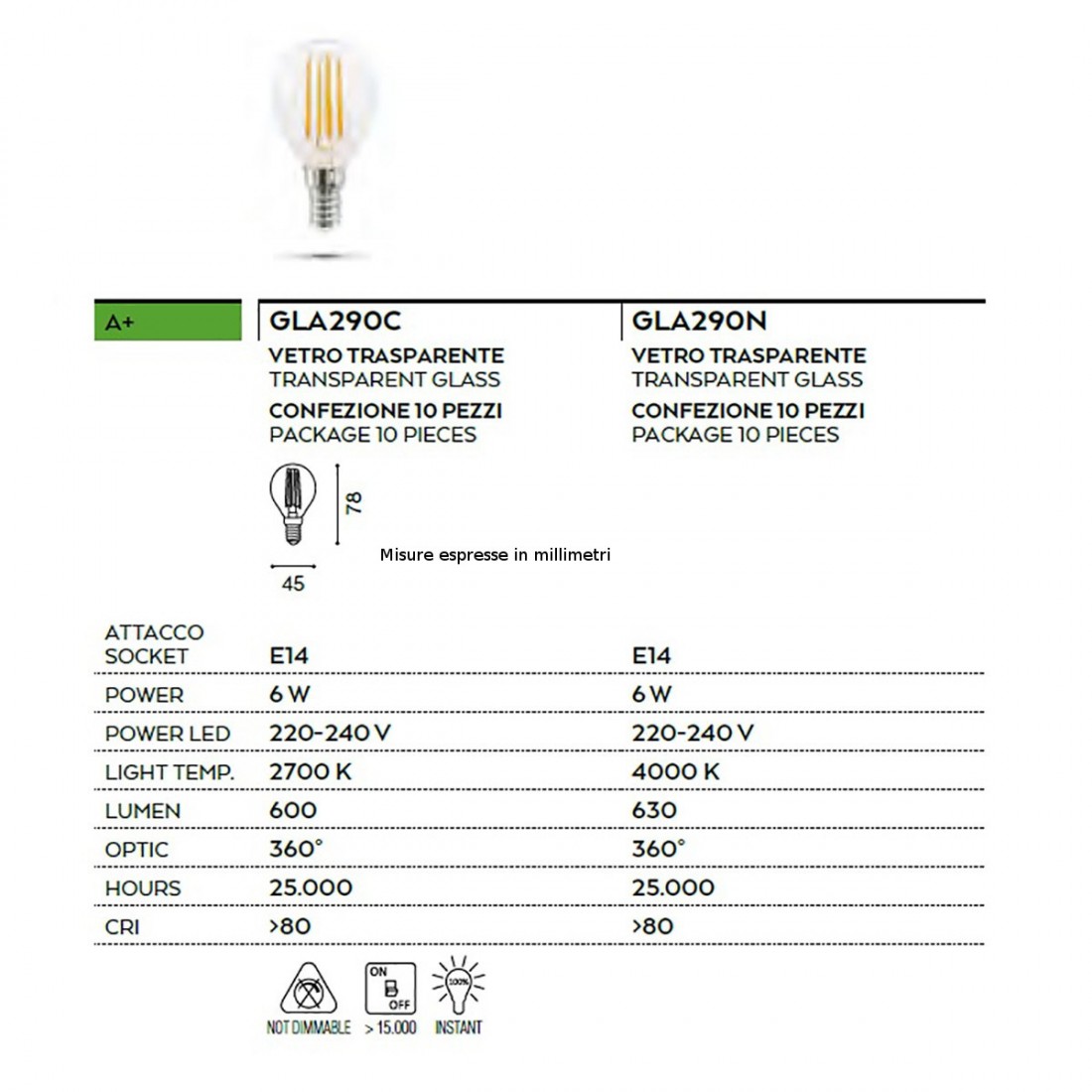 Confezione 10 Lampadine GE-GLA290 Gea Led