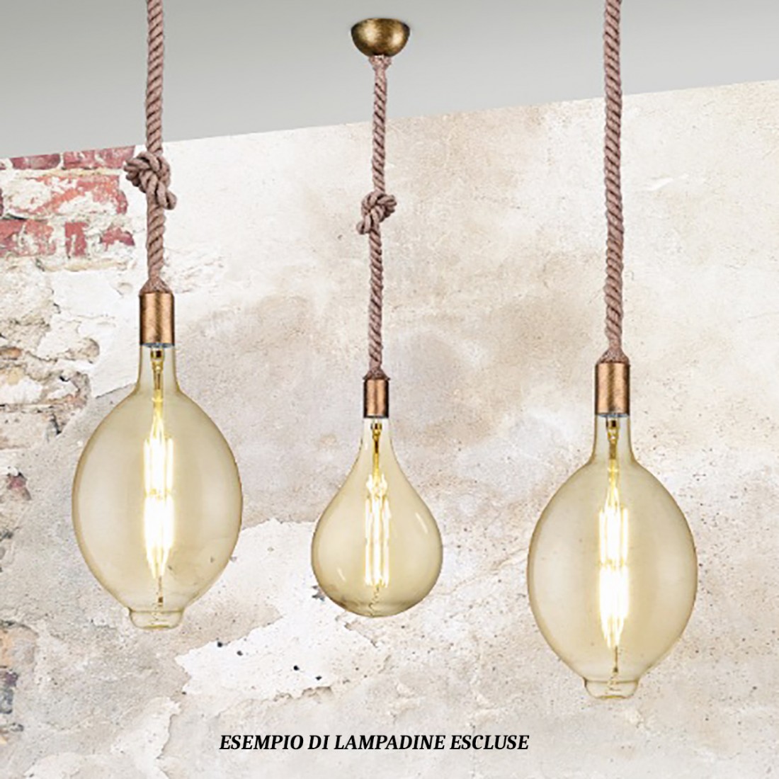 Rope Trio Lighting lámpara de cuerda 1 luz rústica vintage bombilla solamente