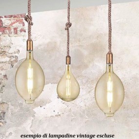 Lampadario corda 2 luci Rope Trio Lighting rustica vintage