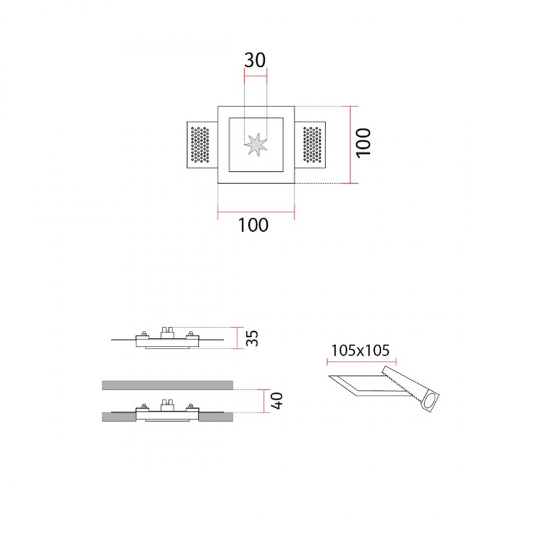 Belfiore 9010 STAR SEVEN 4252 Spot LED encastrable en plâtre