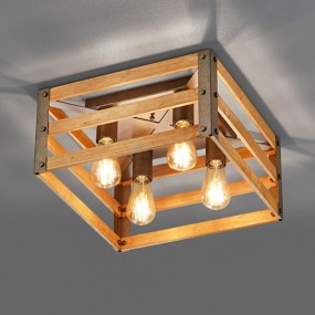 Trio Lighting KHAN E27 LED Deckenlampe Holz klassisch rustikal Vintage Multi-Light Indoor Deckenlampe